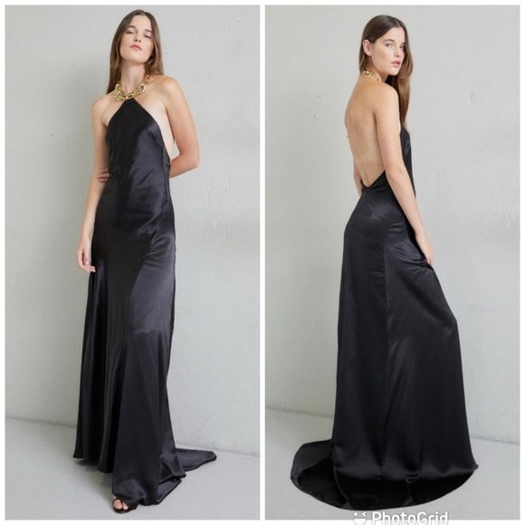 STAUD Dresses & Skirts - STAUD Francoise Halter Neck Chain Necklace Gown Maxi Dress Black New With Tags!